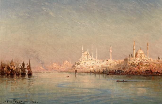 Ernest Karl Eugen Koerner - On the Golden Horn before the Sülemaniye Mosque, Constantinople | MasterArt